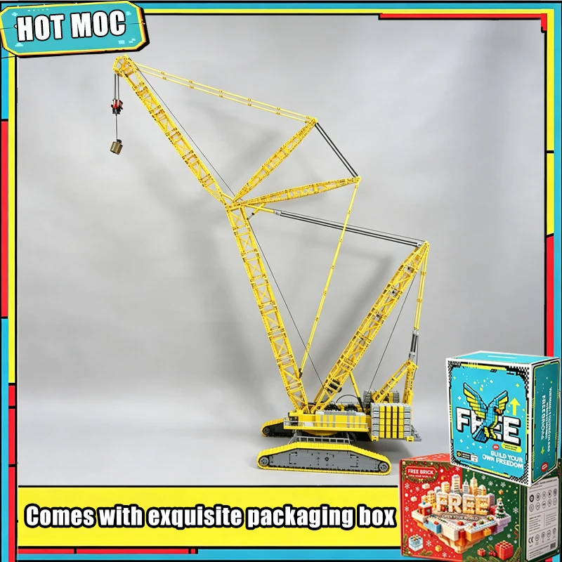 8584PCS MOC Yellow Heavy Duty Crawler Crane Building Blocks Giant Construction Vehicle Model Creative Assembly Educational Gift