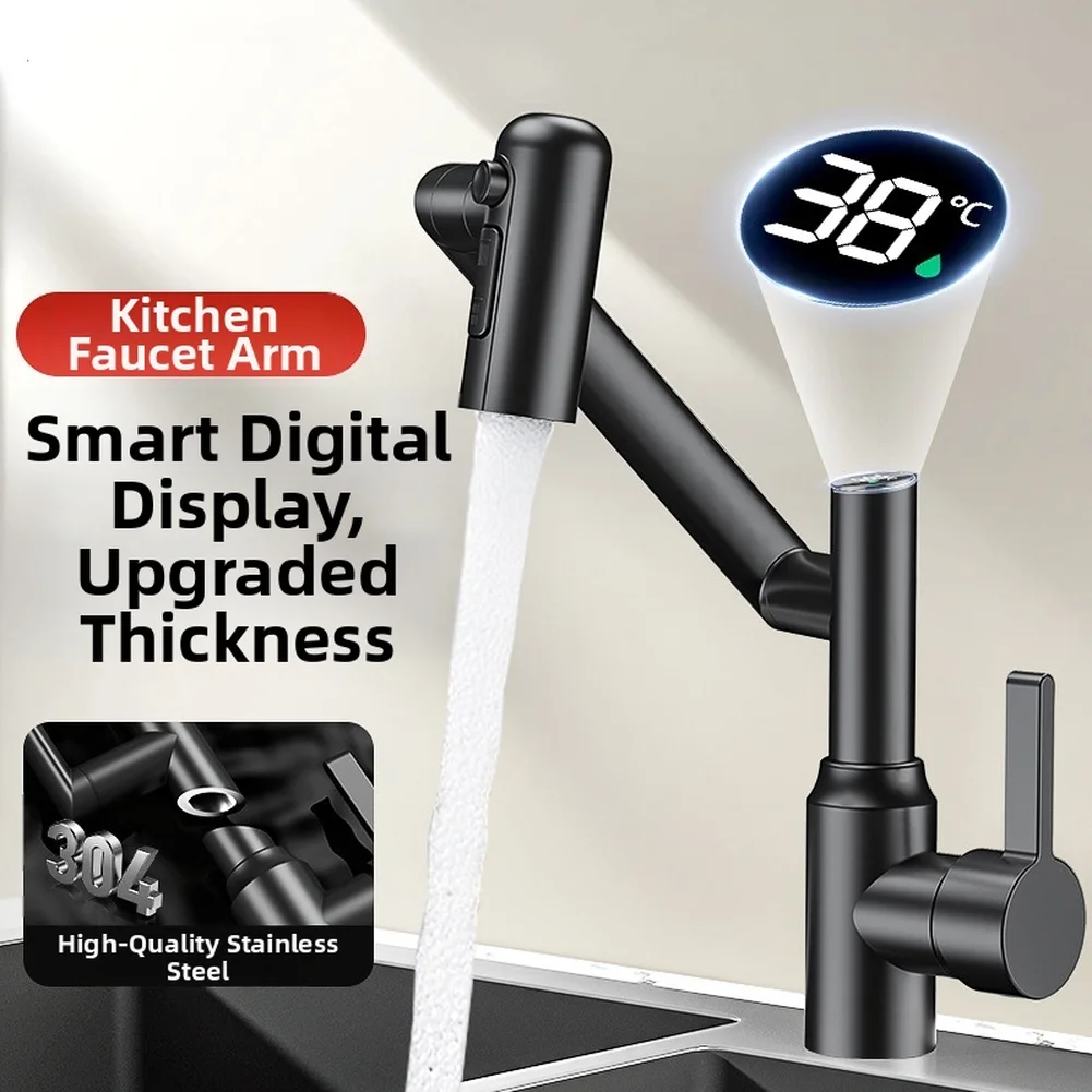 

1PCS Bathroom Rotatable Faucet With Tempratrue Display In Celsius 360 Rotation Adjustable Water Outlet Faucet Horizontal