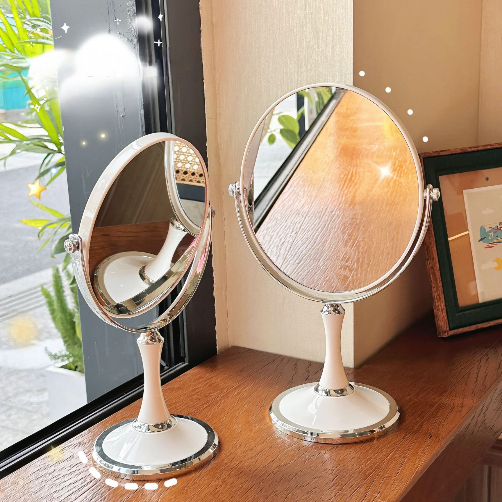 Miroir de vanité rotatif européen à 360 degrés, miroir de princesse de bureau, grossissant 3x, miroir de vanité Double face