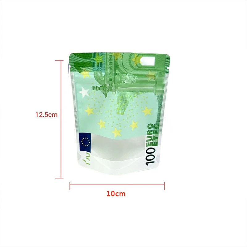 15pcs With Clear Window Mylar Bags 3.5G 10x12cm 10€20€50€100€200€500€ Small Pouches Bills Paper Proof Zip lock Bag Small Pouch
