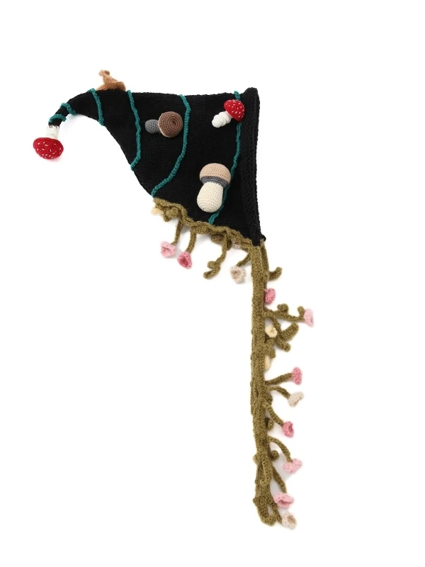 手作りウール帽子かわいい小さなキノコ魔女帽子カウルハットフラワーベルト女性の帽子秋冬新スタイル甘い愛らしい