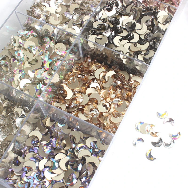 New 7x10mm Moon Flat Back Nail Art Rhinestone Crystal 9 Color 3D Suitable For DIY Manicure Accessories Diamond