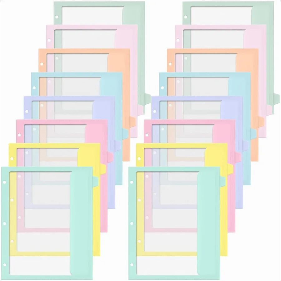 

2 Set 8Tab Poly Dividers with Clear View Pockets 3Hole Punched with Label Paper 8.5 x 11 Inches Dividers with Pockets Pastel
