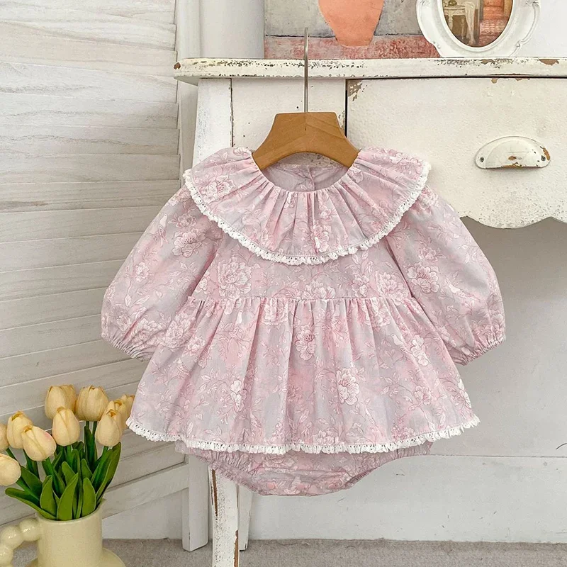 

2026 New Spring Infant Baby Girls Jumpsuit Long Sleeved Cotton Printed Newborn Baby Girls Bodysuits 0-24M Children Clothes