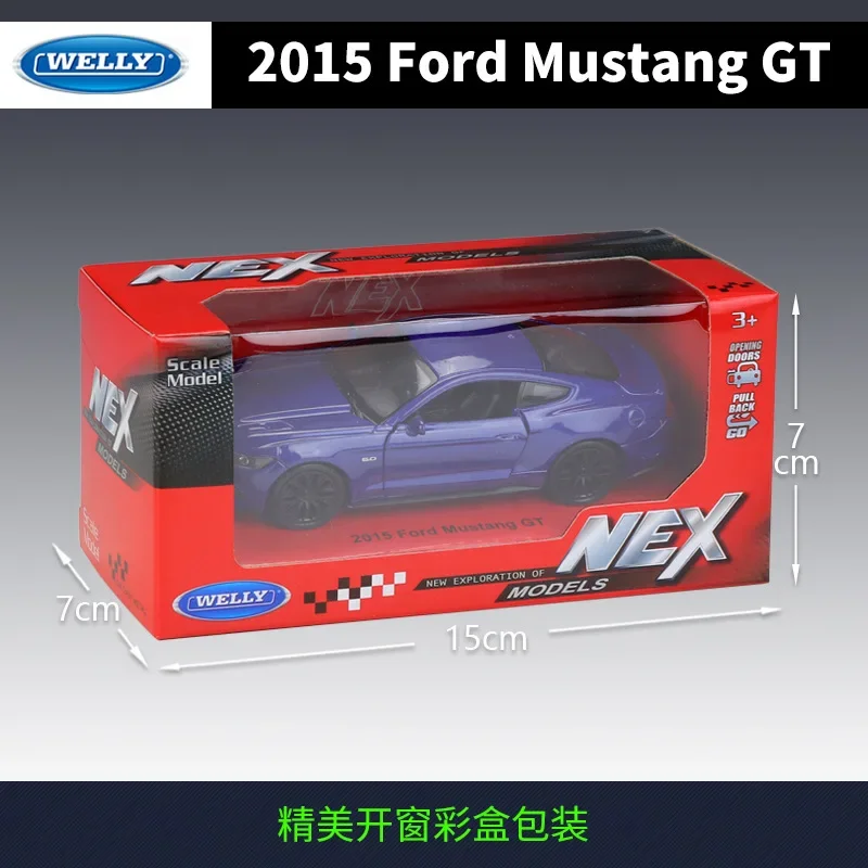 WELLY 1:36 2015 Ford Mustang GT Toy Diecast Vehicle Model Super Pull Back Car Educational Collection Gift Children BD12