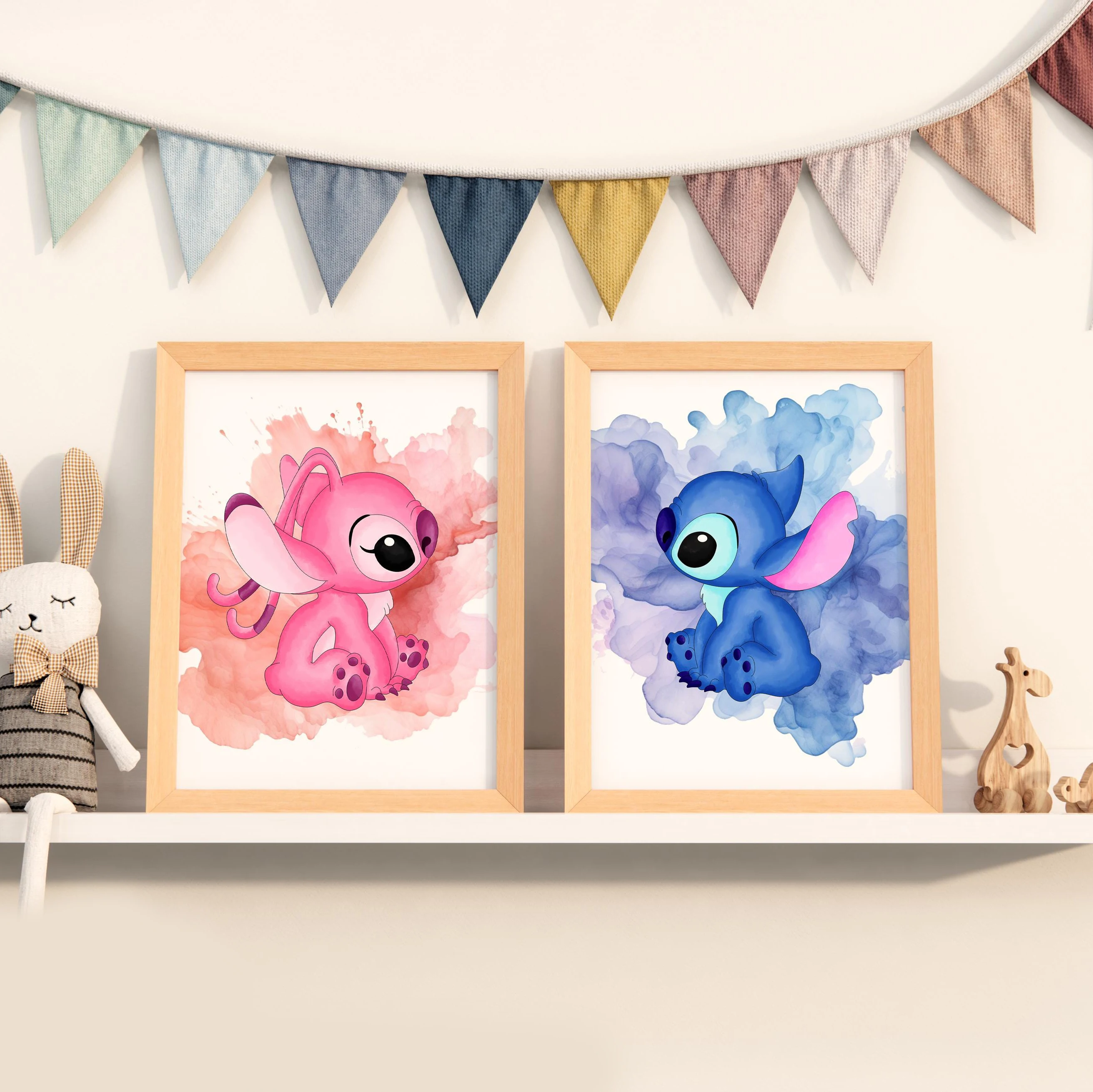 MINISO ديزني الفن قماش المشارك غرزة و الملاك جدار الفن المائية الحضانة يطبع غرفة الاطفال ديكور استحمام الطفل هدية ديكور المنزل