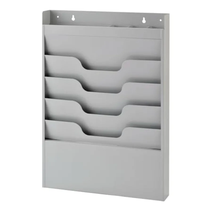 

4 Tier Wall Mounted File Organizer Metal Task Rack for Office Documents Mail and Folders Space-Saving Office Wall Organizer Gra