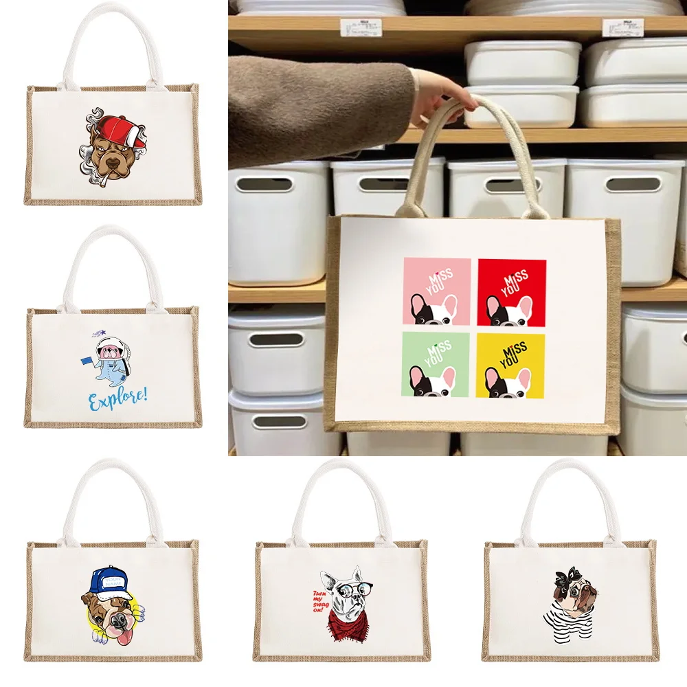 

Женские сумки для покупок с рисунком собаки, портативная большая сумка большой емкости, пляжная уличная продуктовая повседневная легкая сумка для хранения