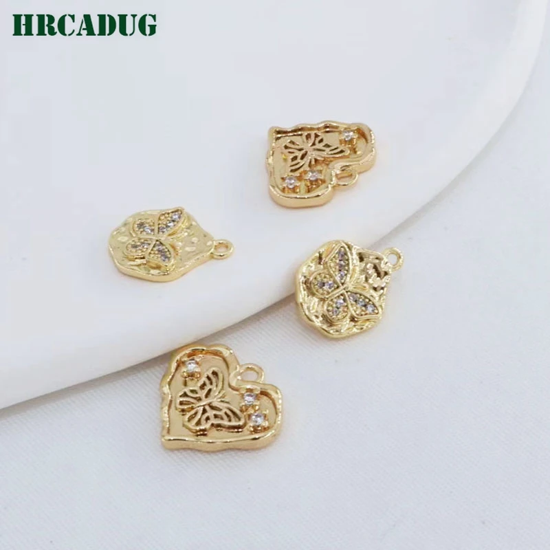 

Ladies Butterfly Charms 18K Real Gold Plated Zircon Heart Necklace Bracelet Pendants For Handmade Jewelry Supplies Pendant Gift