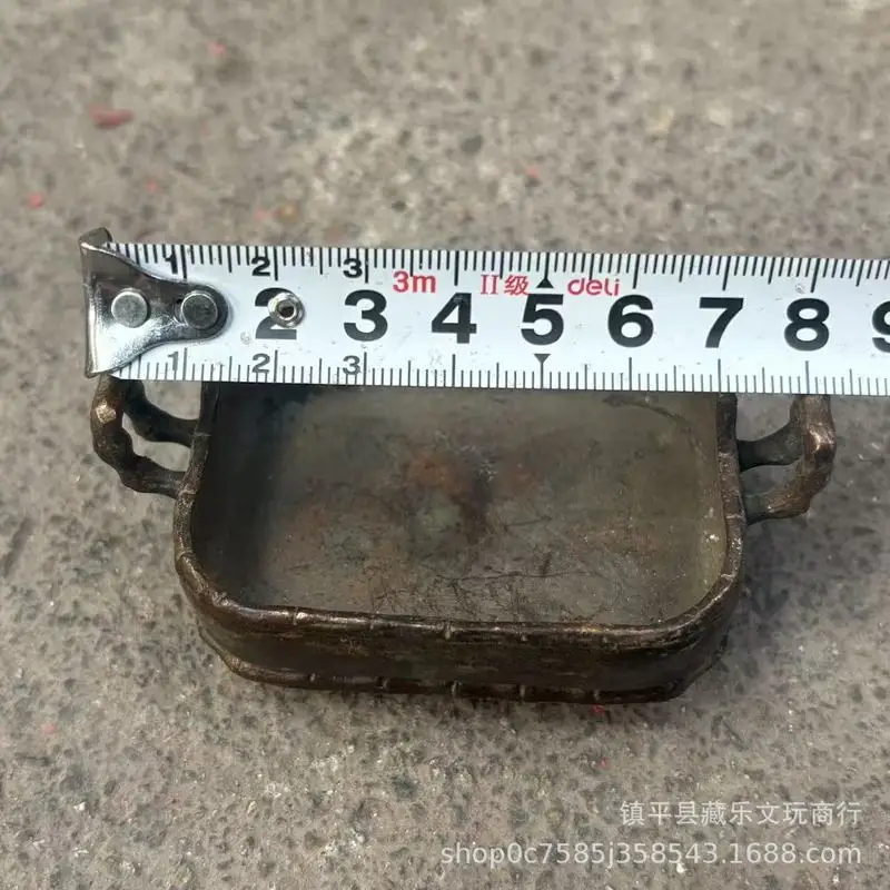 Antique-style antique copperware collection: rectangular small incense burner with four legs, Xuan-de bamboo-joint crown-shaped