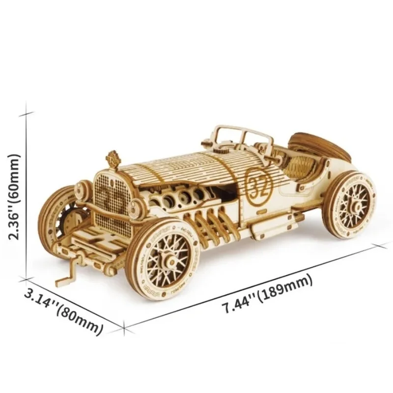 Diy Retro Handgemaakte Houten Grand Prix Sportwagen Assemblage Houten Bouwstenen Speelgoedauto Model Puzzel Collectie Decoratie Cadeau