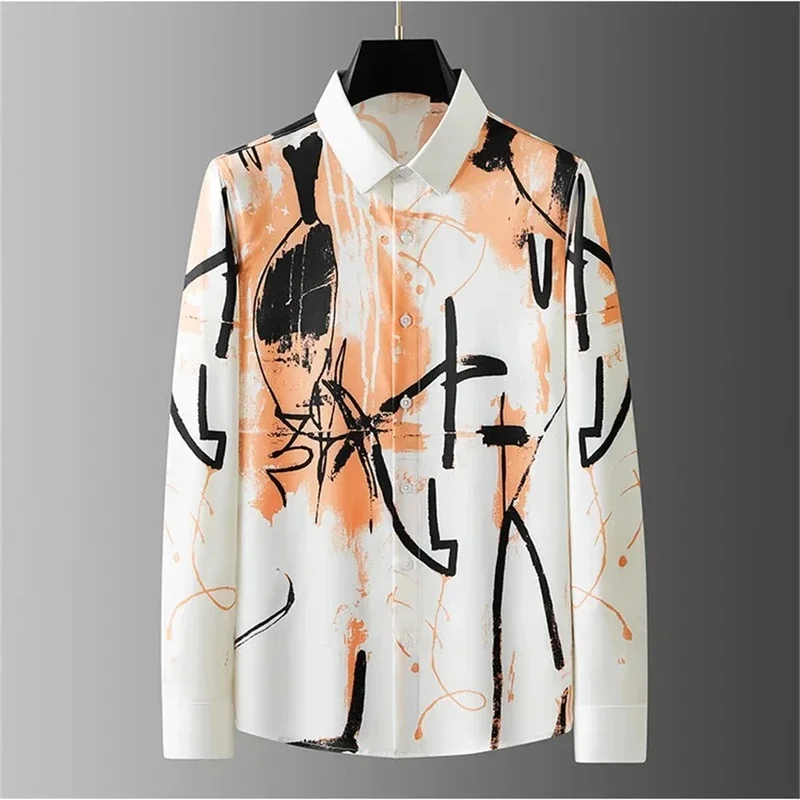 Luxury Men's Long Sleeve Shirt Printed Shirt Fashion Casual Popular Graffiti Street 3D Men's Clothing