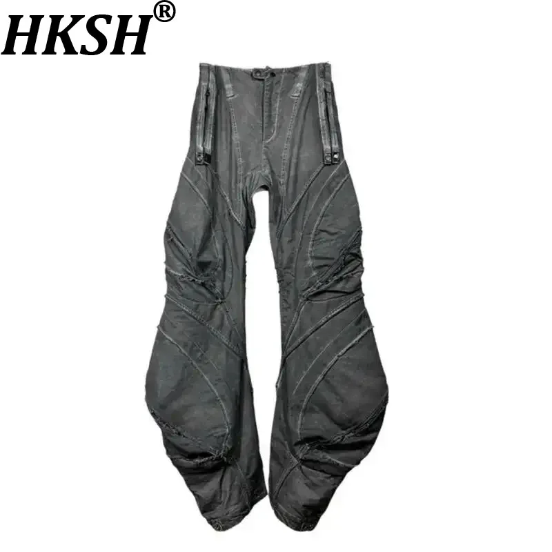 HKSH Autumn New Man Tide Punk Dark Waste Land Deconstructed Silhouette Heavy Dirty-Dyed Vintage Wide-Leg Cargo Pants Ins HK12748