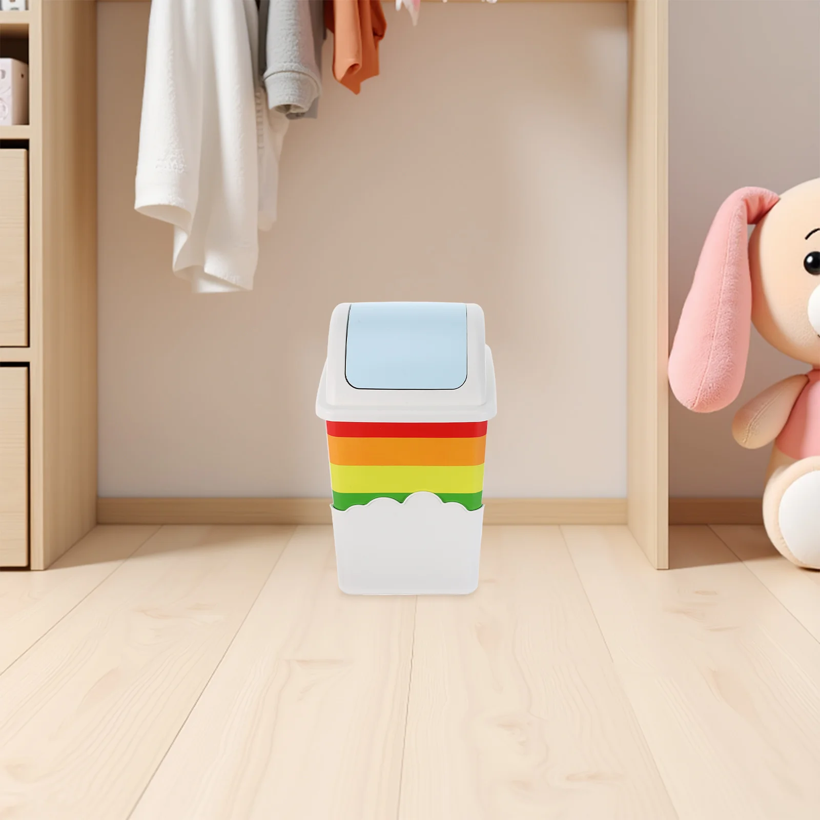 

1pc Creative Trash Can Cloud Rainbow Design Quiet Seal Odor Proof Bug Resistant For Bathroom Kitchen Office Home Rubbish Bin