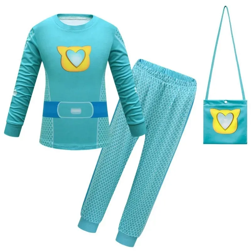 Halloween SuperKitties Gioco Costume Cosplay Super Kitties Modello Anime Cos Vestiti Felpa Maschera Carnevale per bambini Regalo di compleanno