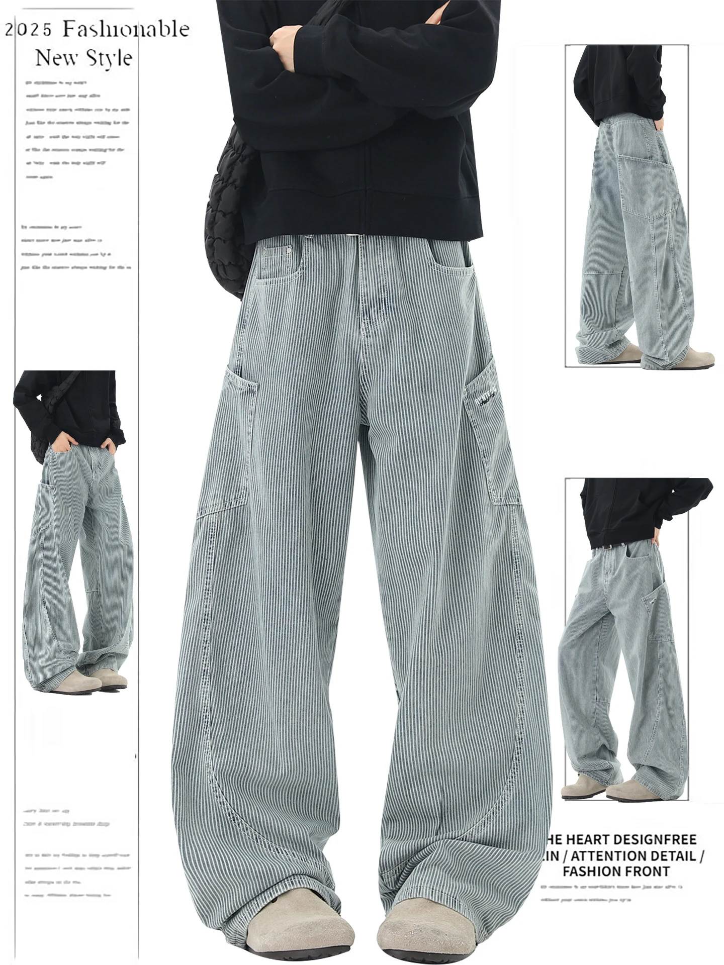 

Retro Waed Workwear Denim Jeans Women's Autumn American Sle Texture Knife Trousers Trendy Brand Wide Leg Long Pants