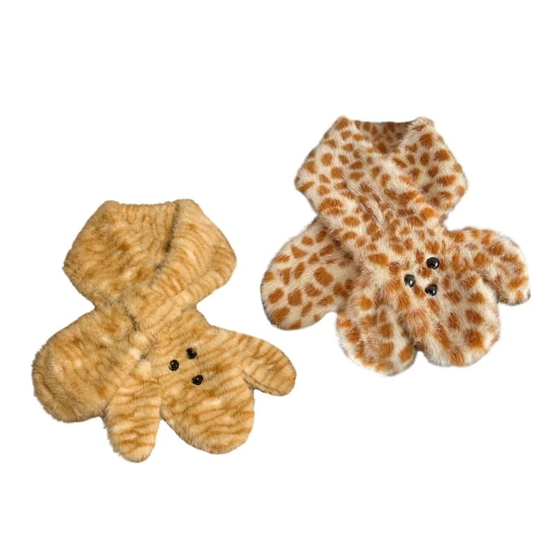 F1CB Soft Plush Scarf Animal Designs Neck Wrap Stylish & Warm Plush Scarf Animal Pattern Scarf Fashionable Scarf for Travel