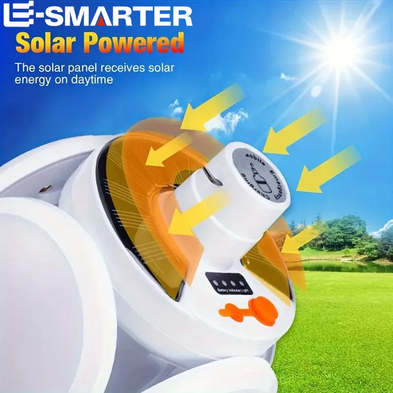 Led Rechargeable Portable Solar Camping Lantern Outdoor Hanging Tent Lamp Folding LED Football Bulbs With Hook Emergency Lights