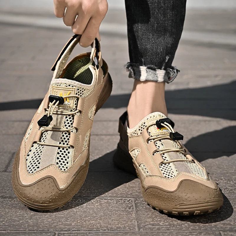 

Men Outdoor Summer driving shoes Mesh Water Sports Shoes Sandal Flats 2023 Male Hiking Sandalias Hollow Breathable Casual Shoes