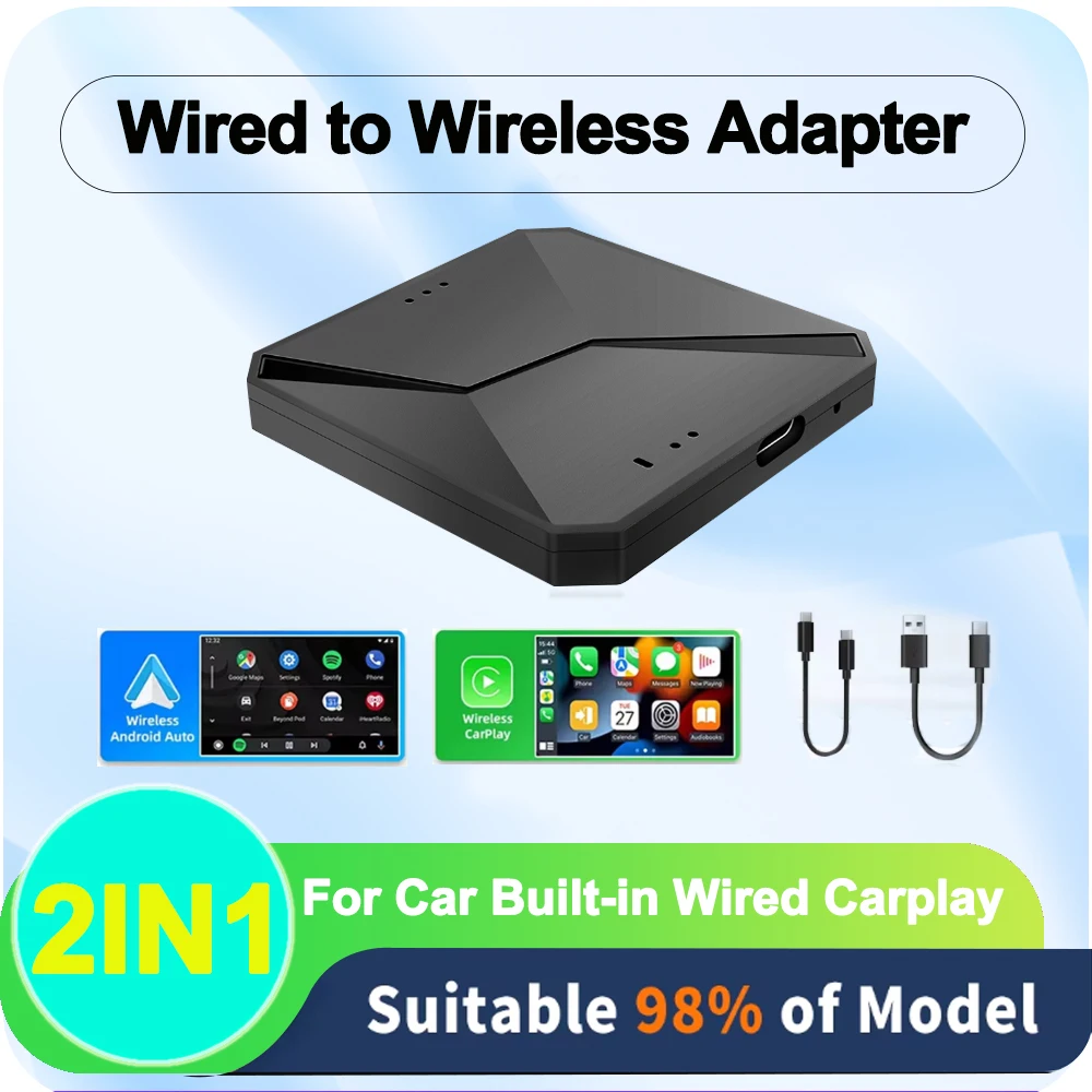 

NEW 2IN1 Wireless CarPlay Android Auto Wireless Adapter Smart Mini Box Plug And Play WiFi Fast Connect Universal For VW Nissan