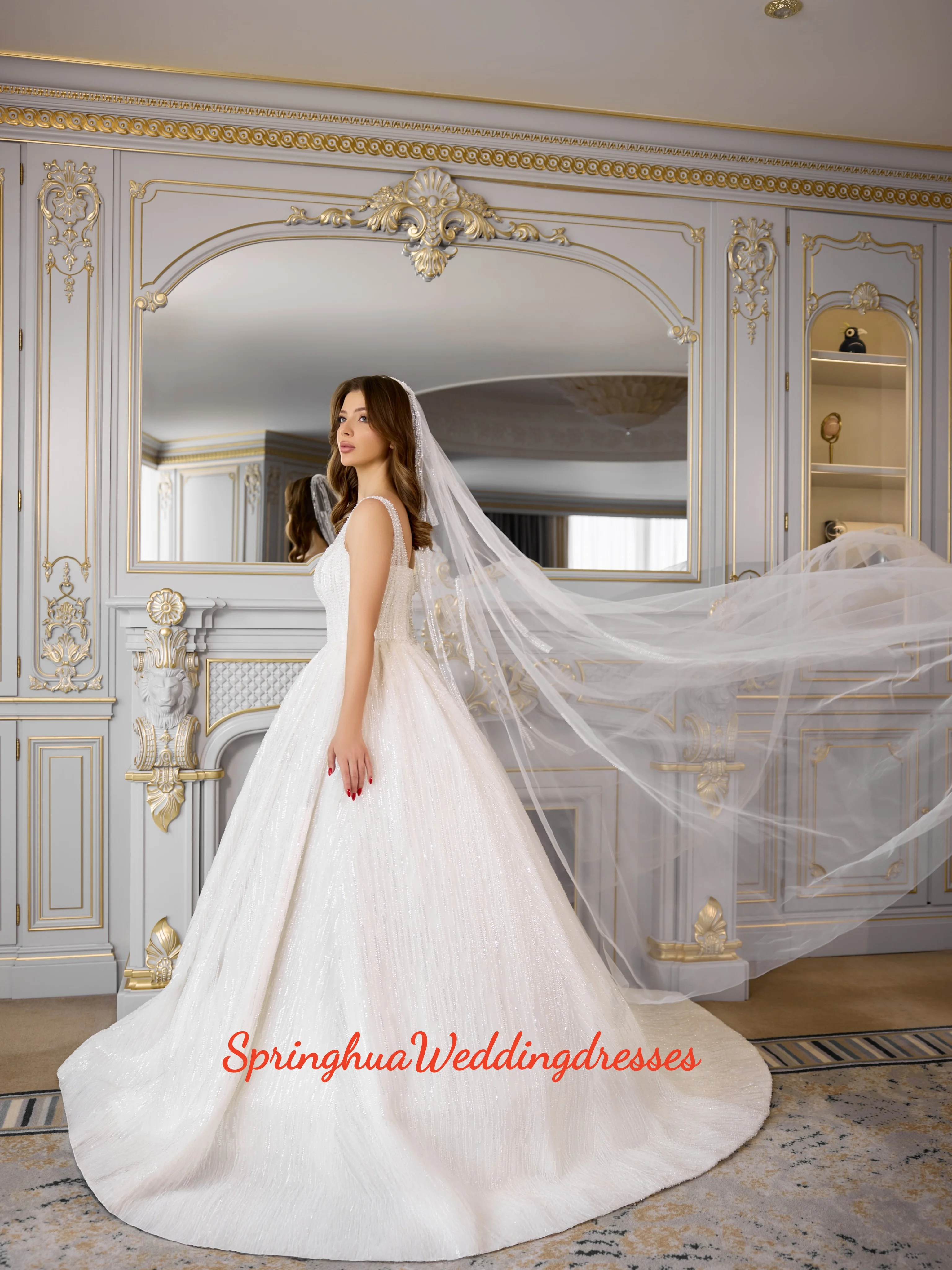 Customized Elegant High Quality A Line Wedding Dress Satin Sleeveless Lace Princess Ball Gown Bride Dress Vestidos De Novia