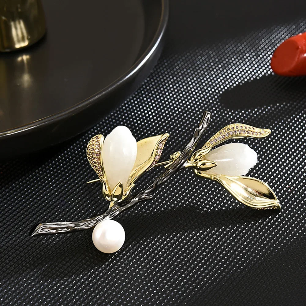 

Double Flowers Brooch for Women Brooches Pearl Zircon Inlaid Clothes Pins High Quality Retro Jewelry Accessories Gifts 2024 New