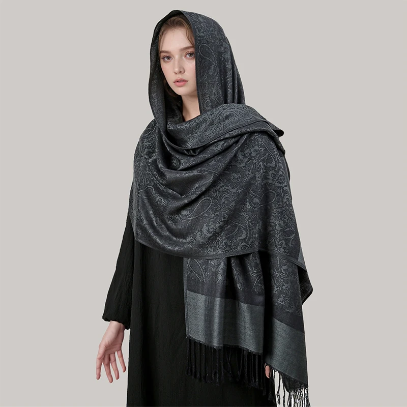 [T003] 1pc Bohemian Fashion Paisley Jacquard Pashmina Scarf Tassel Ladies Hijab Shawl Wrap Winter Suitable For Daily Wear