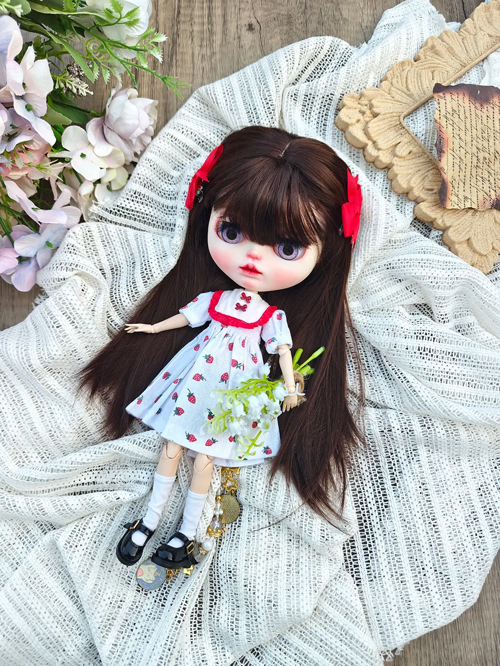 

NEW Blythe doll clothes Toys for Girls Sweet cherry floral dress classic style OB22 OB24 AZONE accessories