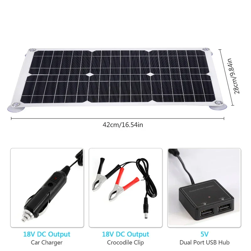 Professional 200W 12V Solar Panel Kit Dual USB Port Off Grid Monocrystalline Module Battery Supply+60A Solar Charge Controller