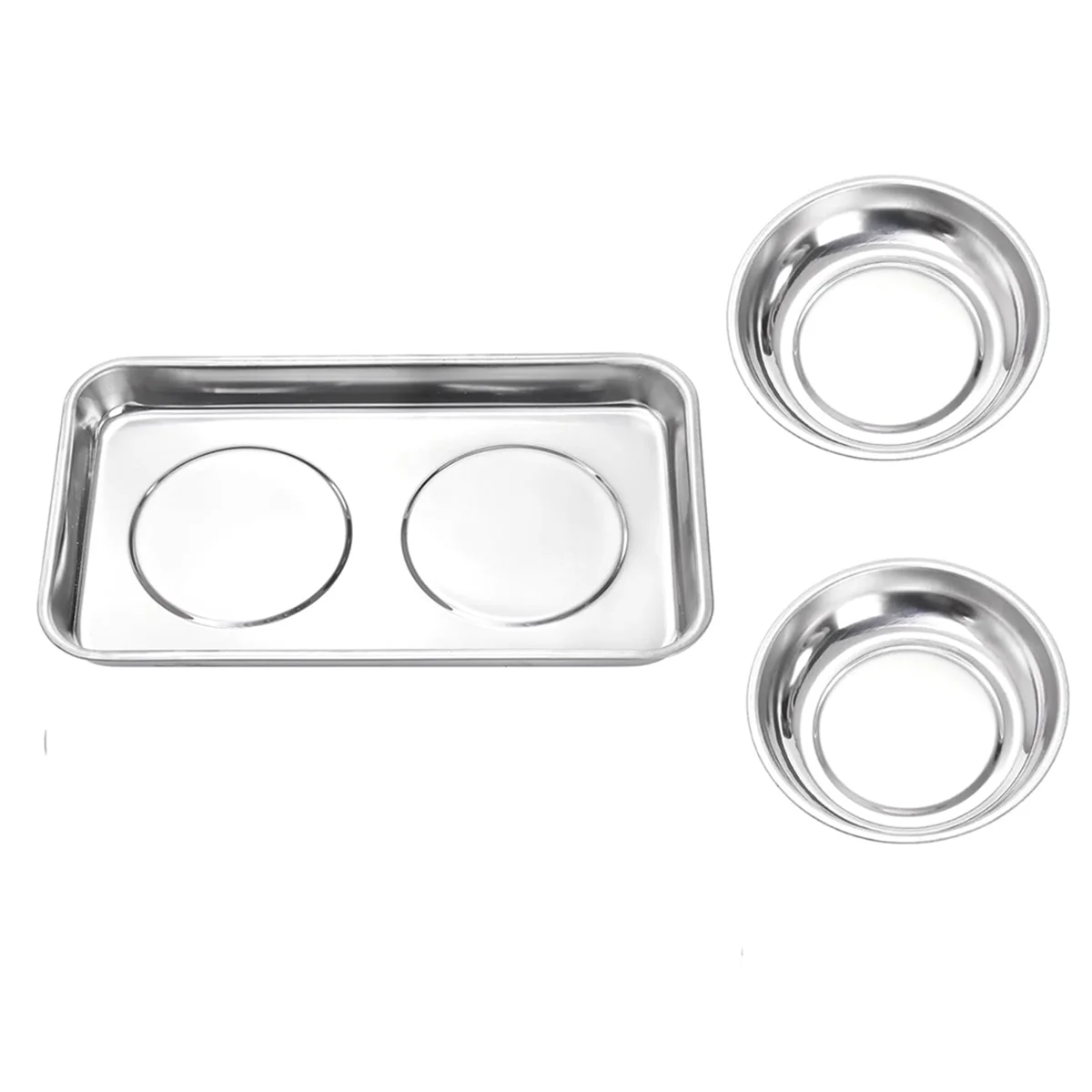 3 Pcs Magnetic Parts Tray Set, Stainless Steel Heavy Duty Square and Round Extra Strong Magnetic Tool Trays Holder