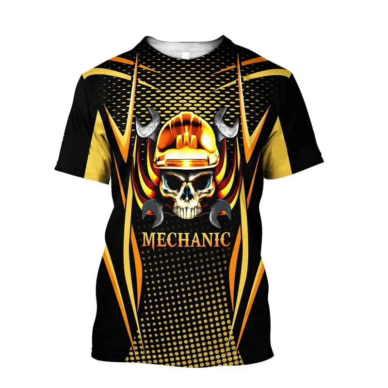 

Trendy mens summer clothing 3D printing mechanical repair theme graphic T-shirts round neck short sleeved loose casual loose top