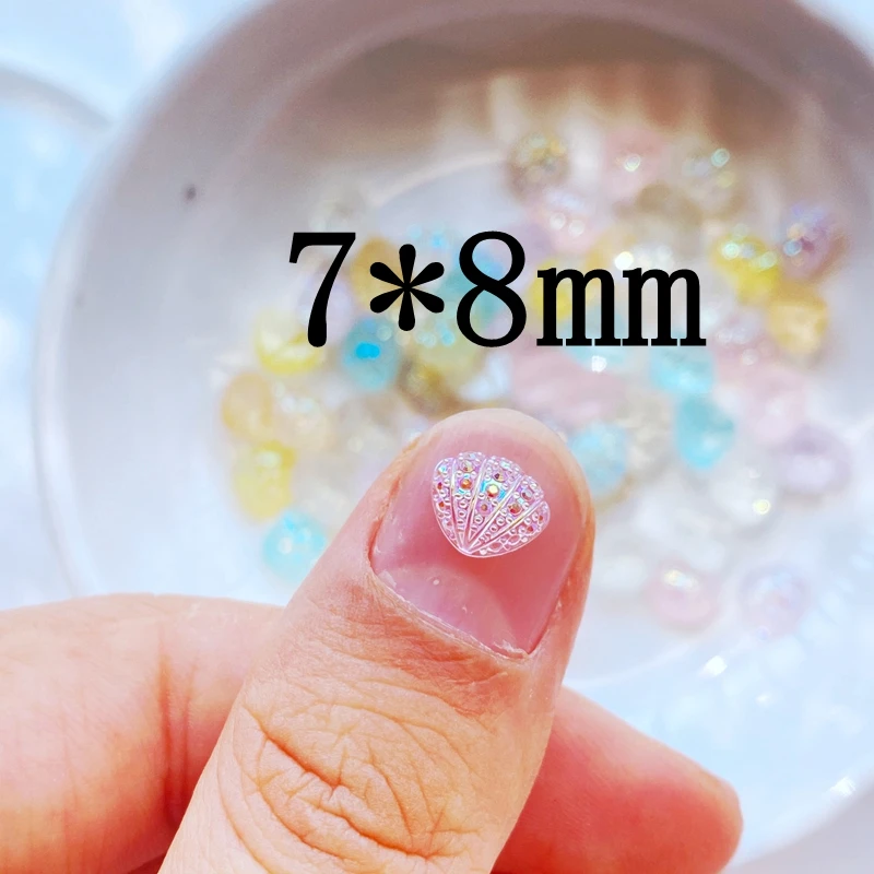 100Pcs New Cute Mini 7*8mm Shiny Shells Resin Figurine Crafts Flatback Cabochon Ornament Jewelry Making Hairwear Accessories