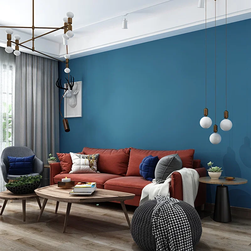 Dark blue indigo solid color plain wallpaper modern simple Nordic bedroom living room background wall wallpaper