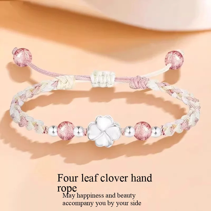 سوار نسائي Lucky Clover 999 من الفضة النقية، نسج يدويًا، بسيط وأنيق، هدية للزوجين/الصديق، زينة بالجملة
