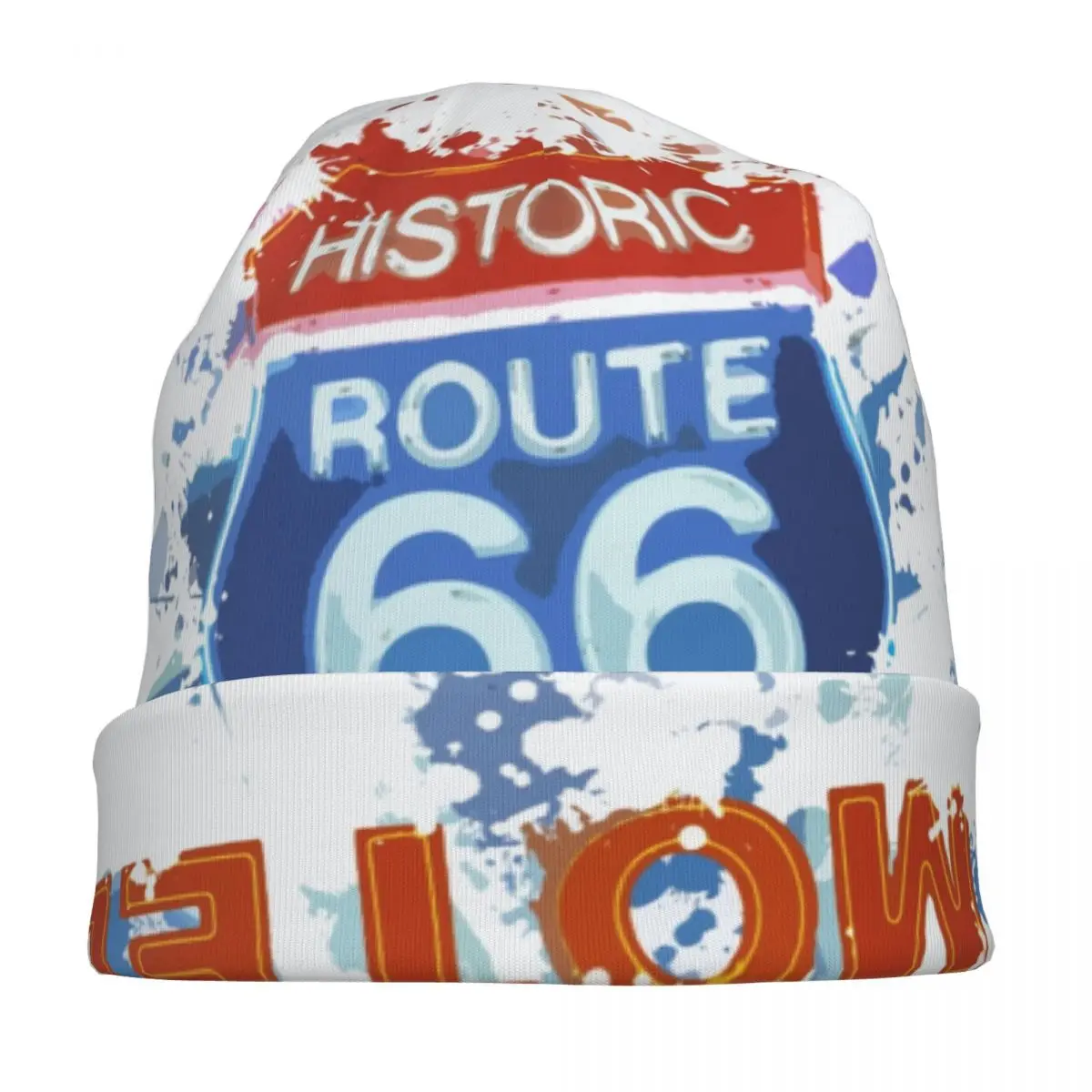 Route 66 Splatter Road Bonnet Hat Hip Hop Street Skullies Beanies Hat for Men Women Knit Hat Spring Dual-use Caps