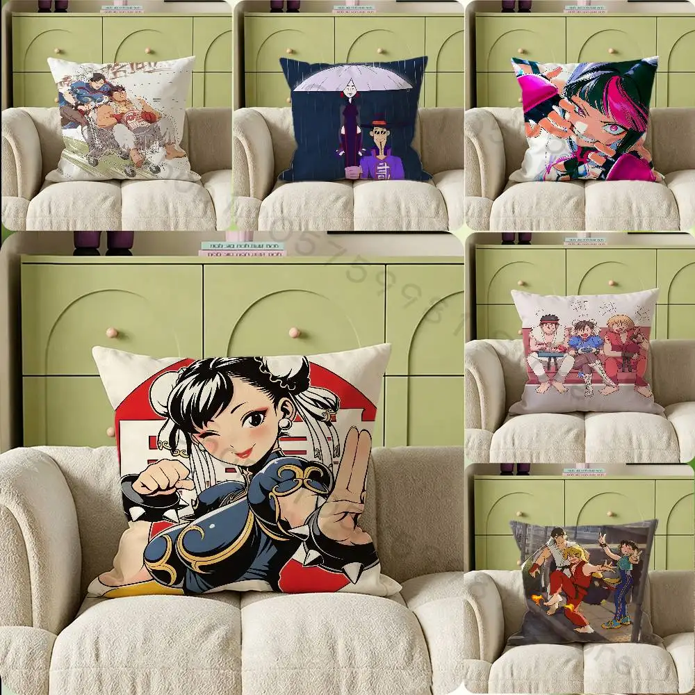 S-Street Chun-Li F-Fighter Anime Print Throw Pillow Cover Square Cushion Case for Living Room Bedroom Decor