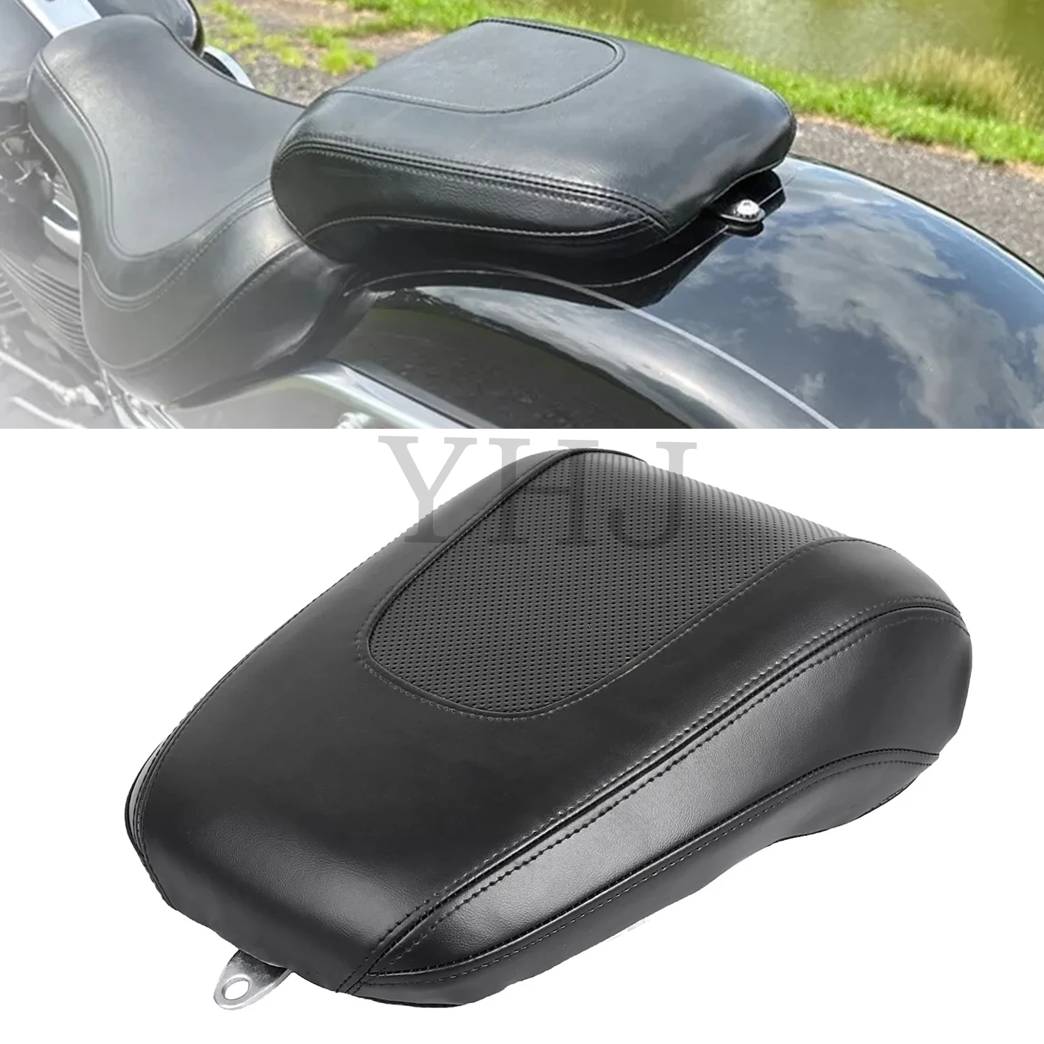 

Black PU Leather Rear Passenger Seat Pillion Cushion For Harley Motorcycle Fat Boy Anniversary FLFBSANV FLFBS 114 2018-Up