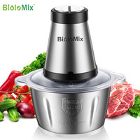 BioloMix 2 Speeds 500W Stainless steel 2L Capacity Electric Chopper Meat Grinder Mincer Food Processor Slicer