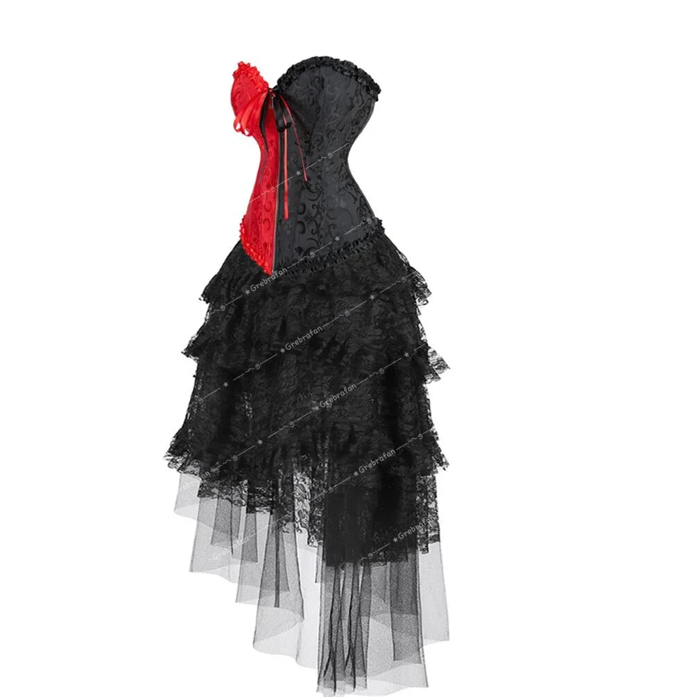 Women's Corset Skirt Lace Up Corsets with Steampunk Tulle Skirts Gothic Carnival Party Clubwear Costumes Rave Outfits Plus Size