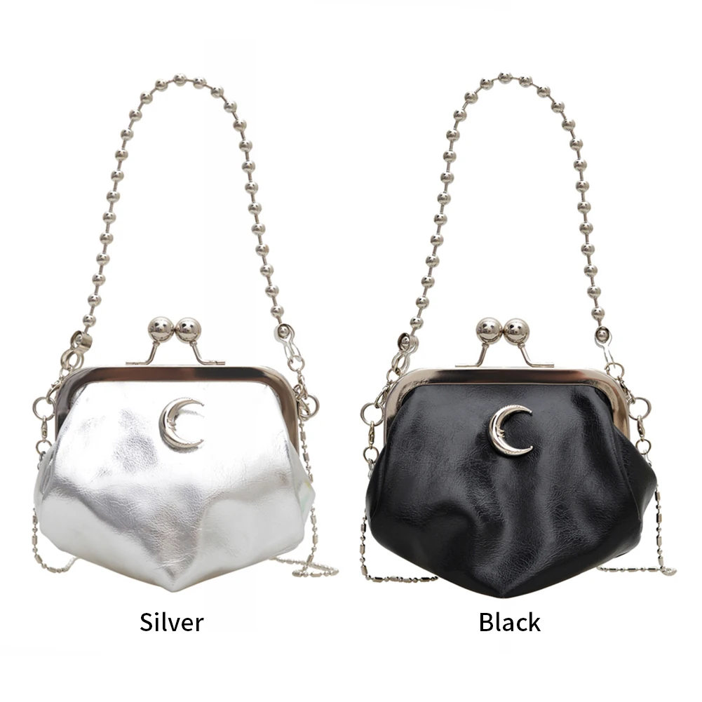 

Women PU Moon Trendy Evening Bag Beads Strap Stylish Handbag Solid Color Fashion Shoulder Bag Large Capacity Elegant Party Bag