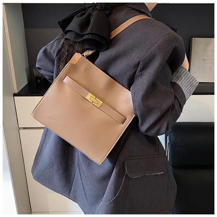 2025 Nuova borsa a tracolla in pelle - Borsa a tracolla da donna con chiusura patchwork, elegante e spaziosa per lavoro/giornamente