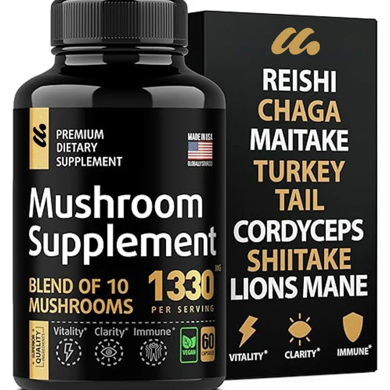 

Shiitake Mushroom and Lion Mane Supplement Capsules - Puzzle Mushroom Complex with Birch Antler Extract and Cordyceps Powder