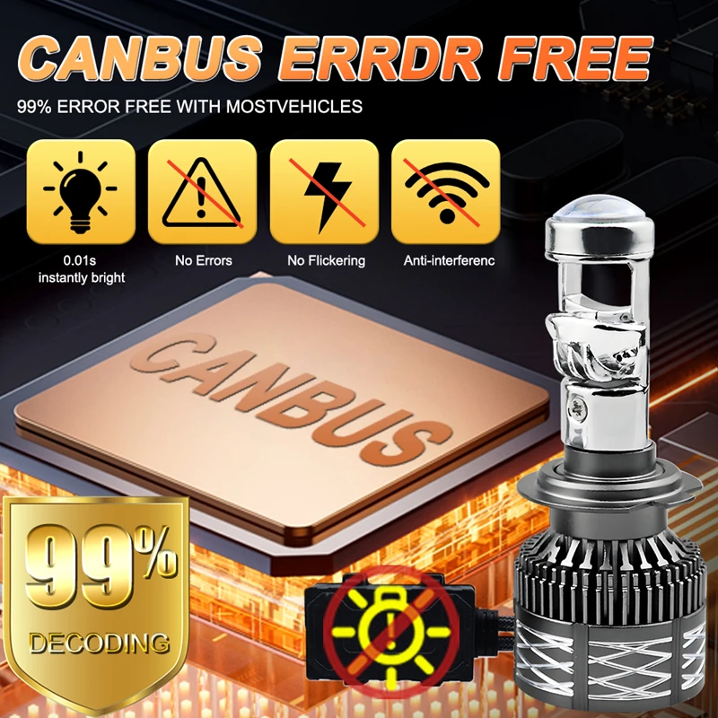 Lampu Proyektor LED H7 untuk Mobil, Bohlam 6500k Canbus Turbo Daya Tinggi Mini Lampu Auto/motor Lampu Kabut Daya Tinggi Lampu Depan