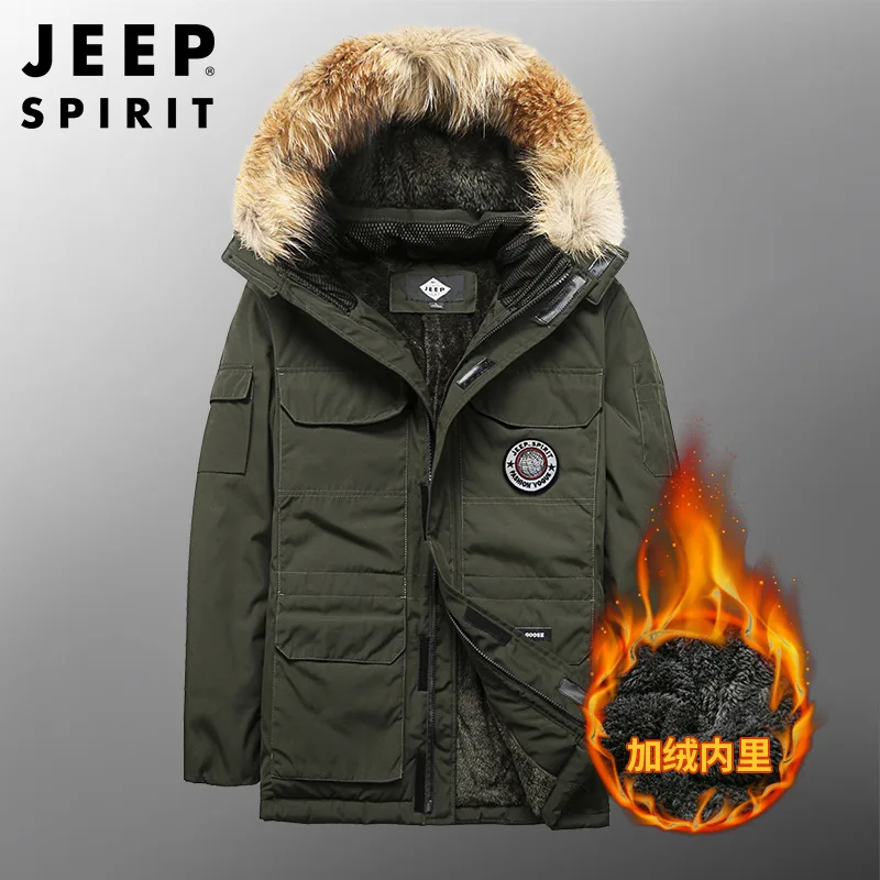 JEEP SPIRIT men jackets cotton-padded jackets thickened autumn winter outdoor leisure cold-proof warm removable cap clothes