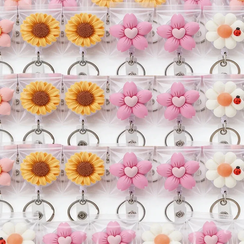 Cute Flower Resin Retractable Medical Badge Reel for Nurse Doctor Card Holder Office Hospital Name Card Supplies Keychains Gift