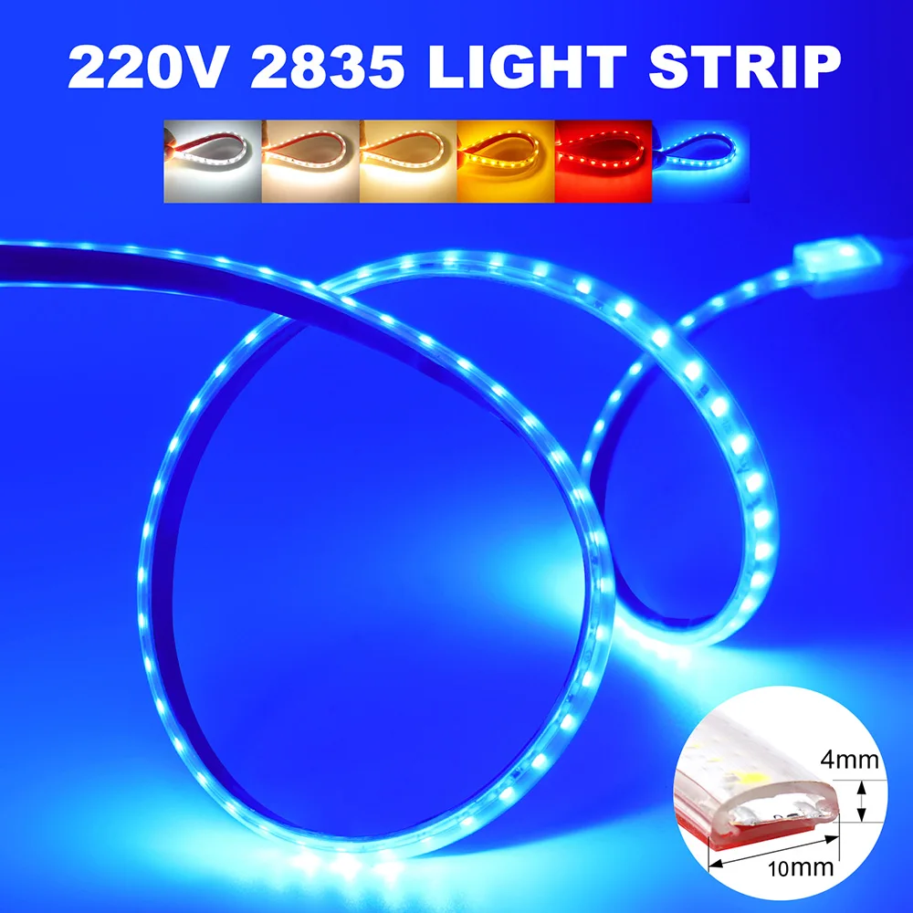 Imagem -03 - Impermeável Led Strip Light Iluminação de Alto Brilho Fita Flexível Lâmpada de Diodo eu Power Kit 120led por m ac 220 v 220 v 220 v 2835