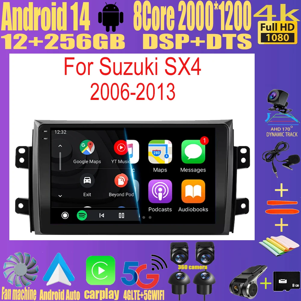 

Android 14 Carplay Car Radio for Suzuki SX4 2006-2013 Fiat Sedici 2005-2014 Navigation Multimedia Video Player Audio 2din Stereo