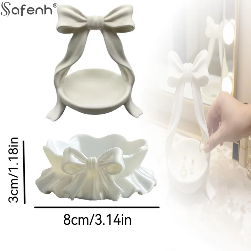 1PCS White Bow-Shaped Storage Jewelry Tray  3D Printed Bow-Shaped Jewelry Storage Tray, Home Decoration Girly Style Storage Box