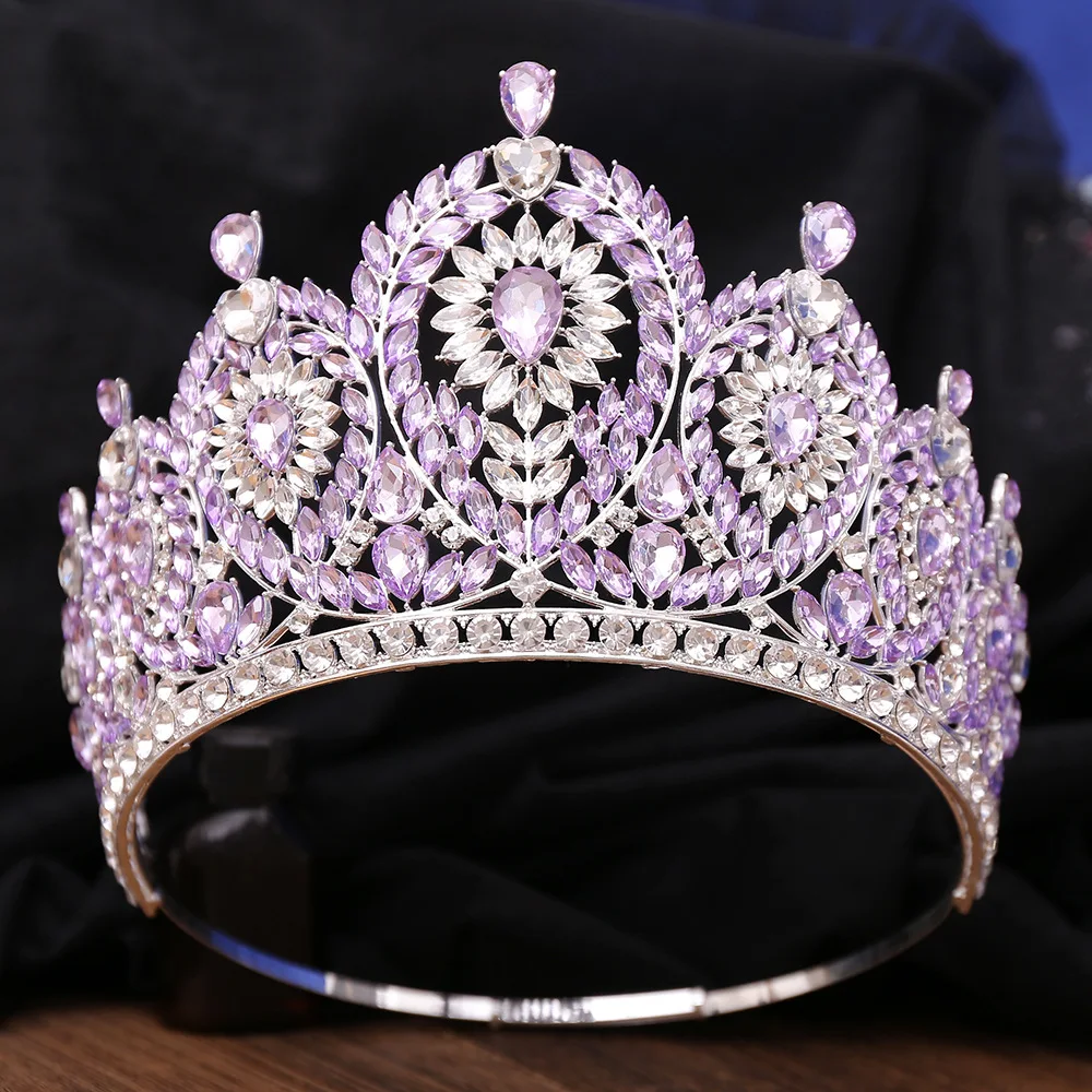 KMVEXO Baroque Queen Crystal AB Round Tiaras Crowns For Bridal Women Girls Wedding Diadem Princess Party Hair Dress Jewelry