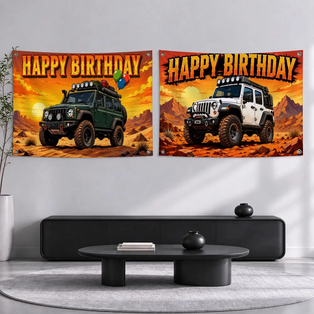 Art Monster Truck Off Road Flags Decorative Flag Banner Wall Hanging, Indoor Outdoor Wall Decor for Yard Garden Patio Porch